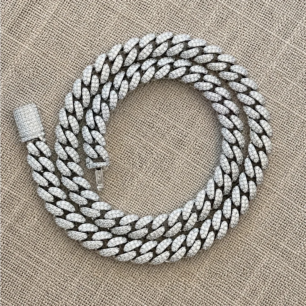 925 Sterling Silver 20.00CTW MOISSANITE Cuban Link Chain Men’s Necklace 20”